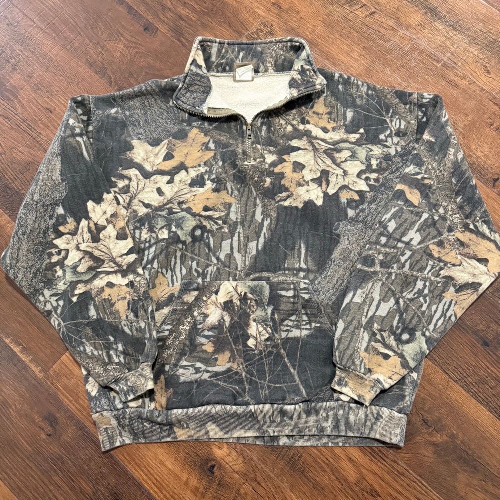 Jerzees Outdoor Mens XL Camo Quarter Zip Sweatshirt Fleece Pullover Real Tree